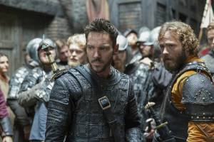 Jonathan Rhys Meyers and Moe Dunford appear as Bishop Heahmund and King Æthelwulf of Wessex in the fifth season of History's Vikings.