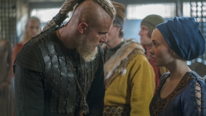 Alexander Ludwig as Bjorn Ironside, meets Snaefrid, played by Dagny Backer Johnson, in season 5, episode 7 of History's Vikings.