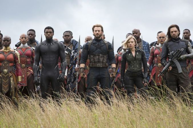 Chadwick Boseman, Chris Evans, Scarlett Johanssson and Sebastian Stan reprise their roles as Black Panther, Captain America, Black Widow and Bucky Barnes to fight Thanos in Disney/Marvel's Avengers: Infinity War.
